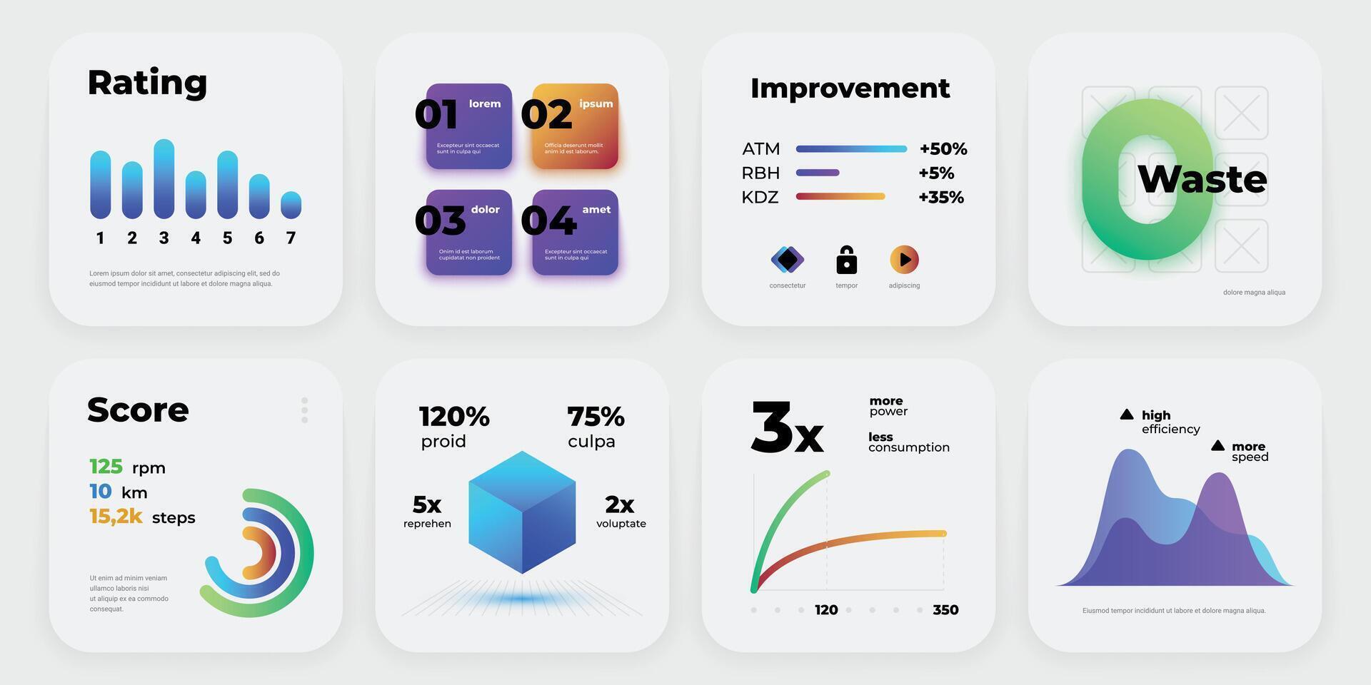 Präsentation Infografik. Produkt Information und Geschäft Leistung Vorlage mit Diagramm und Diagramm. Vektor modern einstellen