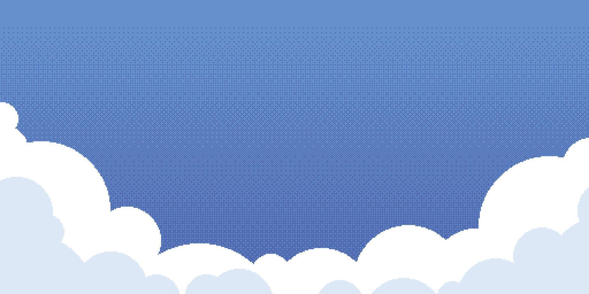 pixel himmel med moln. retro video spel abstrakt blå bakgrund med vit 8-bitars moln, digital begrepp konst. vektor illustration