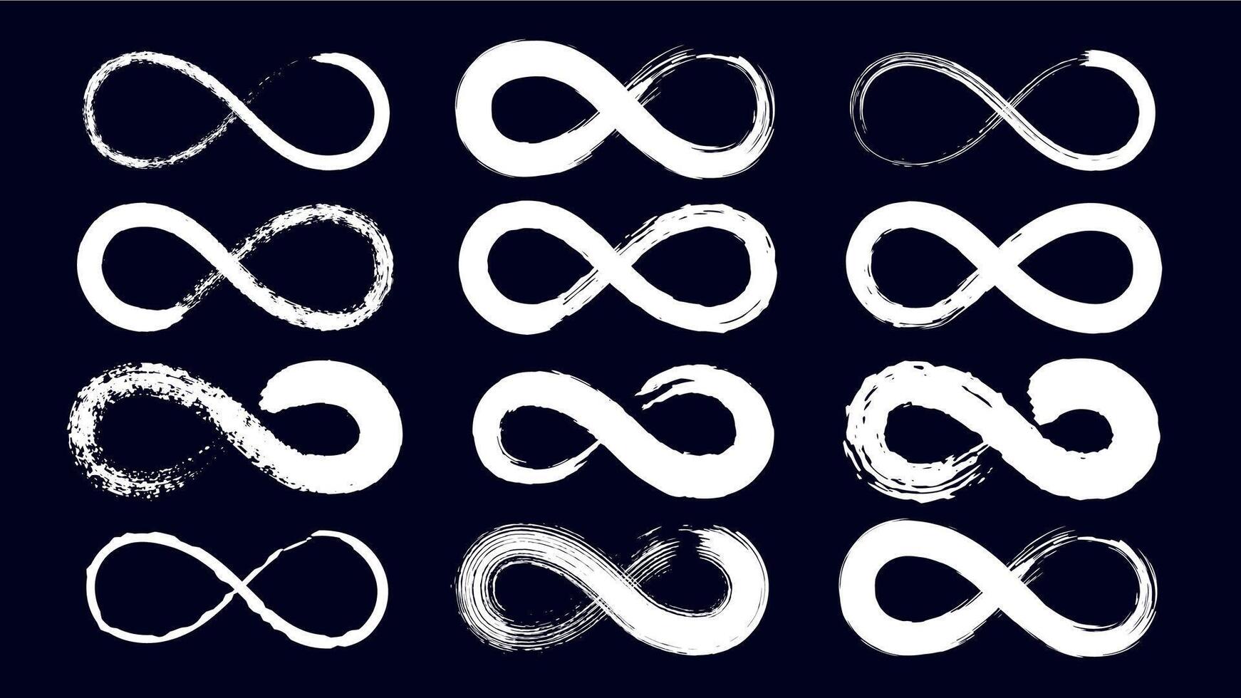 oändlighet symboler eller evighet slinga dragen med grunge bläck borsta. ändlös linje stroke. kalligrafi oändlig emblem. moebius band vektor uppsättning