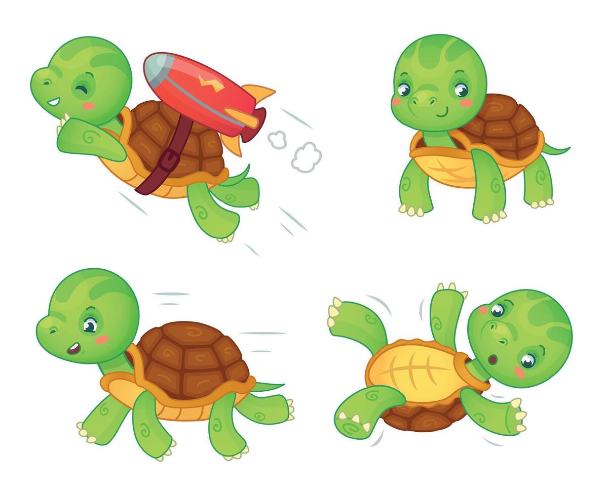 sköldpadda barn i annorlunda poserar, sköldpadda bebis vektor