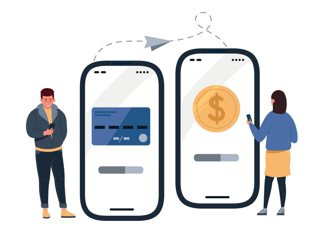 mobil betalningar. människor med smartphones skicka pengar överföringar vektor
