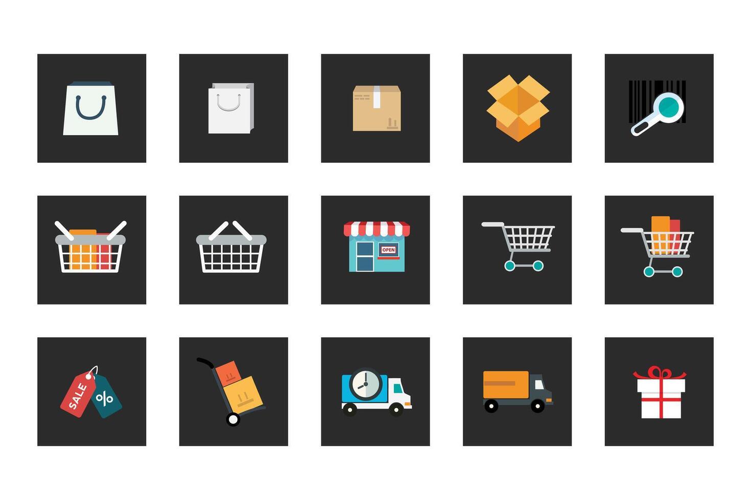 Vektor Sammlung von bunt eben E-Commerce Optimierung Symbole mit Farbe. Design Elemente zum Handy, Mobiltelefon und Netz Anwendungen.