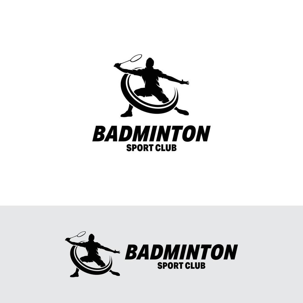 Silhouette von Badminton Spieler Logo Design Inspiration vektor