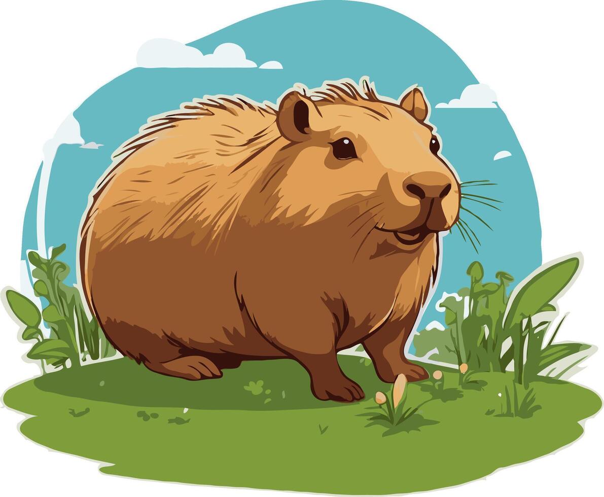 förtjusande capybara äter gräs vektor