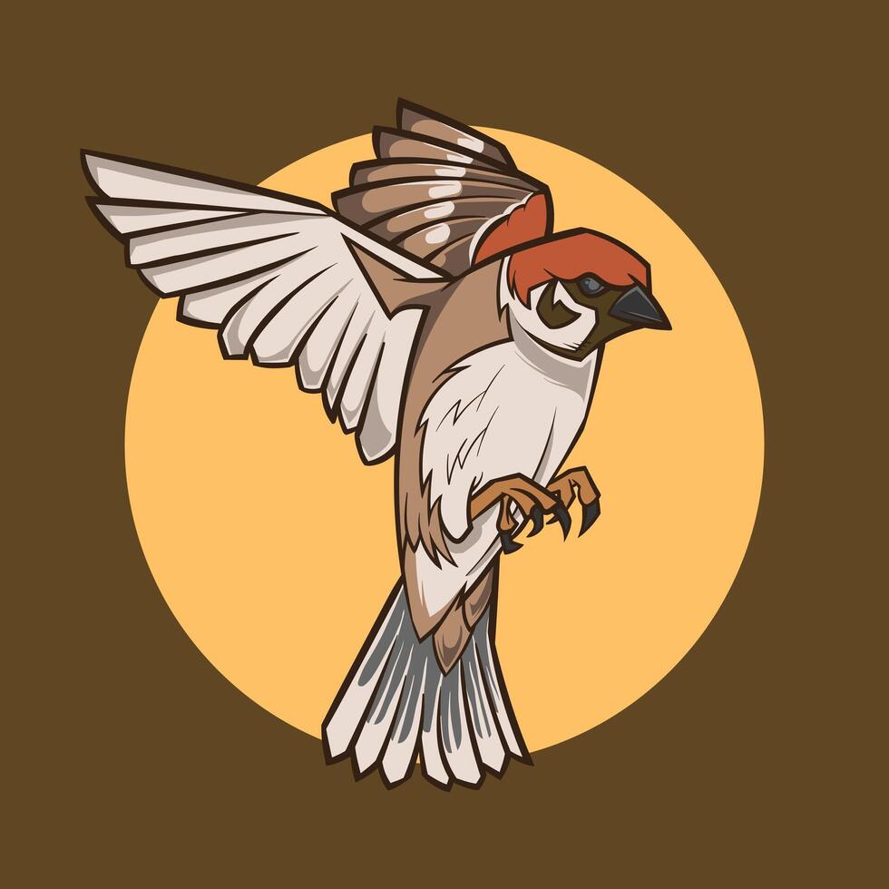 Vektor Illustration von lonchura Leukogastroiden Vogel im Flug mit Fett gedruckt Umriss.