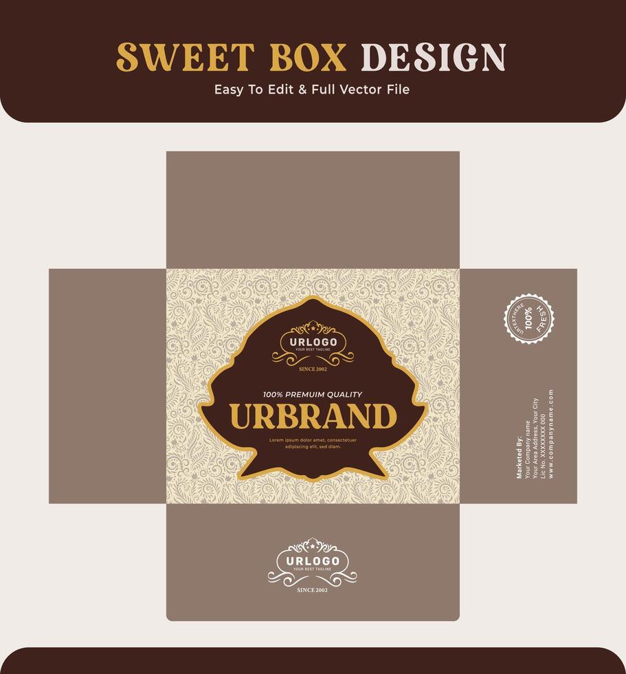 Süss Box Design, Verpackung Box Etikett, Süss Bäckerei Essen Box Geschenk Pack Branding. vektor