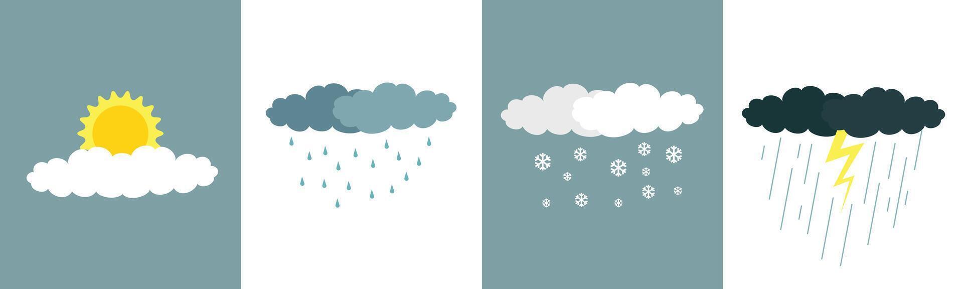väder symbol uppsättning. vinter, regnig, solig, molnig, åskväder vektor illustration