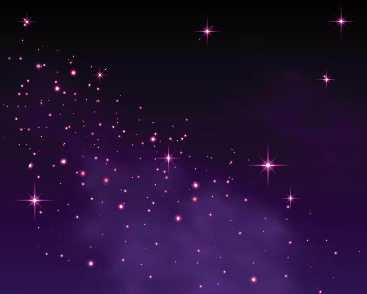 lysande starry natt himmel lila Plats bakgrund med stjärnor kosmos vektor illustration