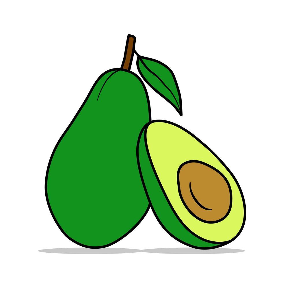 Karikatur Stil Vektor Avocados Illustration. ganze und Schnitt Avocado isoliert auf Weiß Hintergrund.