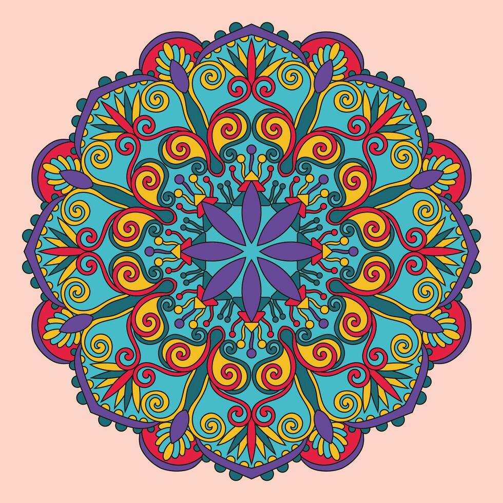 prydnad skön kort med blommig runda färgrik mandala vektor illustration