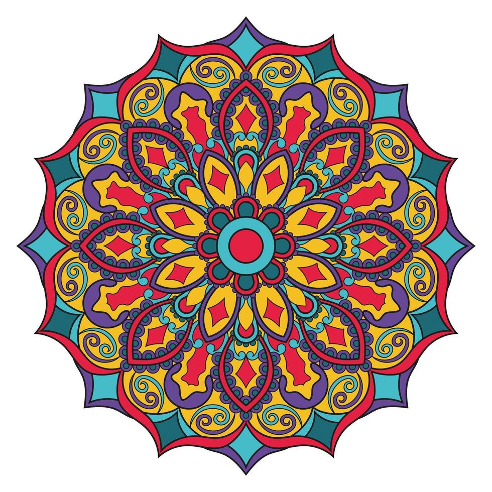 vektor hand dragen klotter mandala. etnisk mandala med färgrik prydnad. ljus färger. isolerat. illustration på klotter stil.