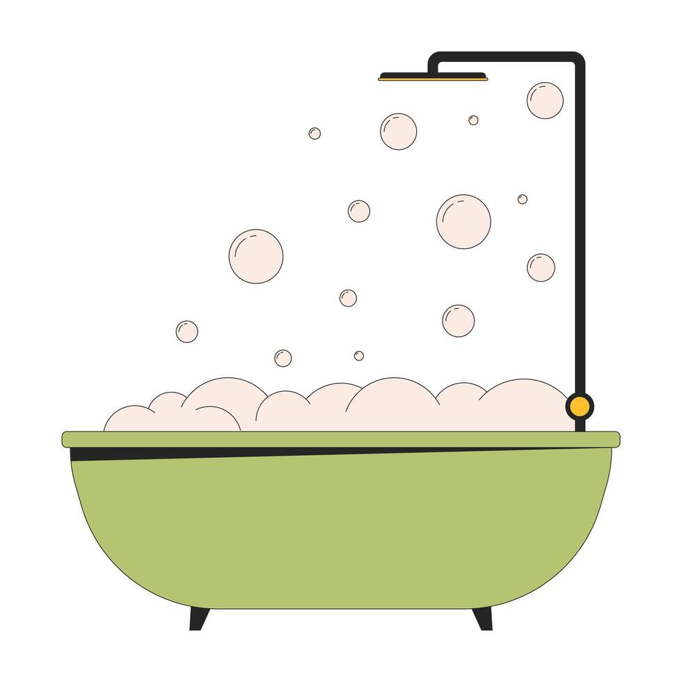 badkar bubbla bad dusch 2d linjär tecknad serie objekt. tvättning duschande Utrustning isolerat linje vektor element vit bakgrund. badrum hygien. skum bathtime Färg platt fläck illustration