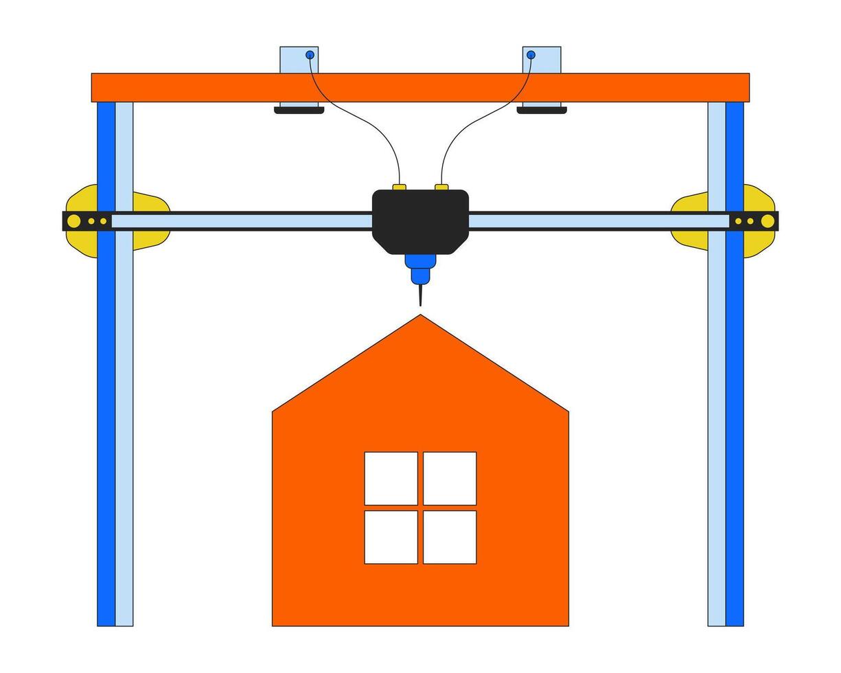 3d Drucken Haus Linie Karikatur Animation. die Architektur Drahtmodell Prototyp 4k Video Bewegung Grafik. 3d gedruckt Zuhause Gebäude Technologie 2d linear animiert Objekt isoliert auf transparent Hintergrund vektor