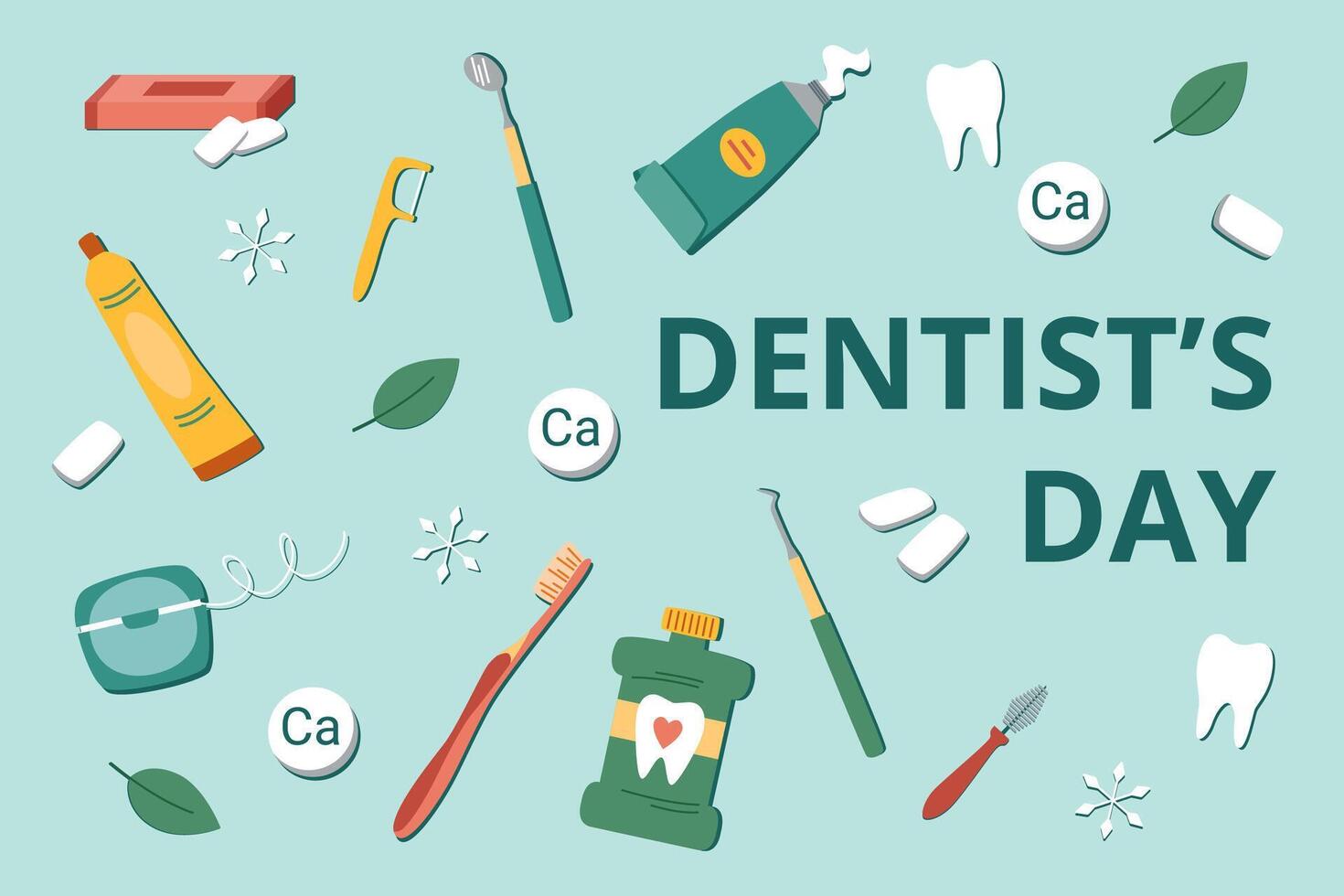 Zahnarzt Tag Hintergrund. einstellen von Oral Pflege Elemente. Oral und Dental Pflege Konzept. Dental Pflege Objekte. vektor