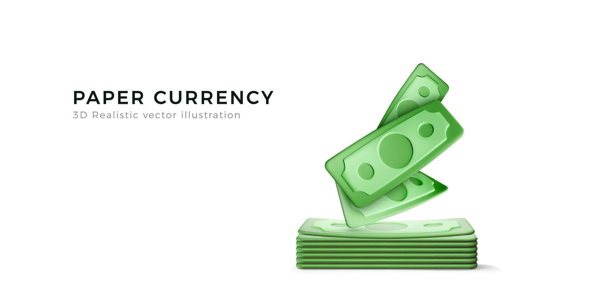 Grün USA Papier Währung. 3d Dollar isoliert auf Weiß Hintergrund. realistisch Geld Geschäft Konzept. Reichtum und Erfolg Symbol. Vektor Illustration