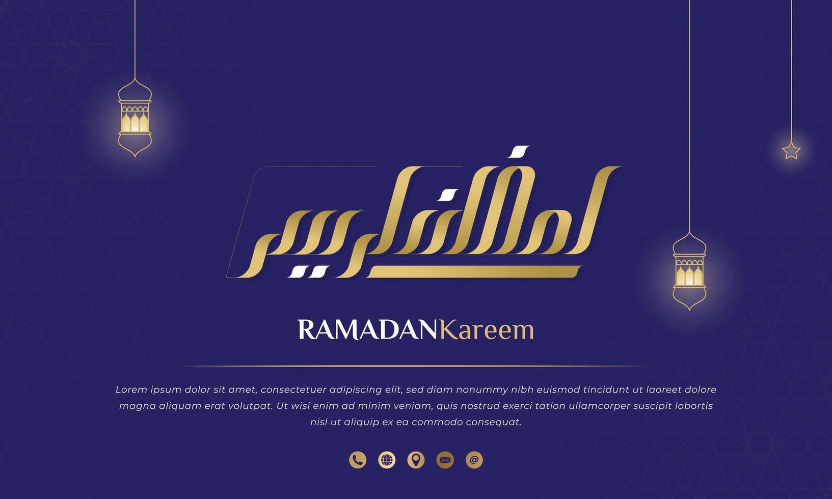 lila islamic bakgrund design med arabicum kalligrafi för ramadan kareem kampanj. arabicum text betyda är ramadan kareem. ramadan bakgrund i lila och guld design vektor