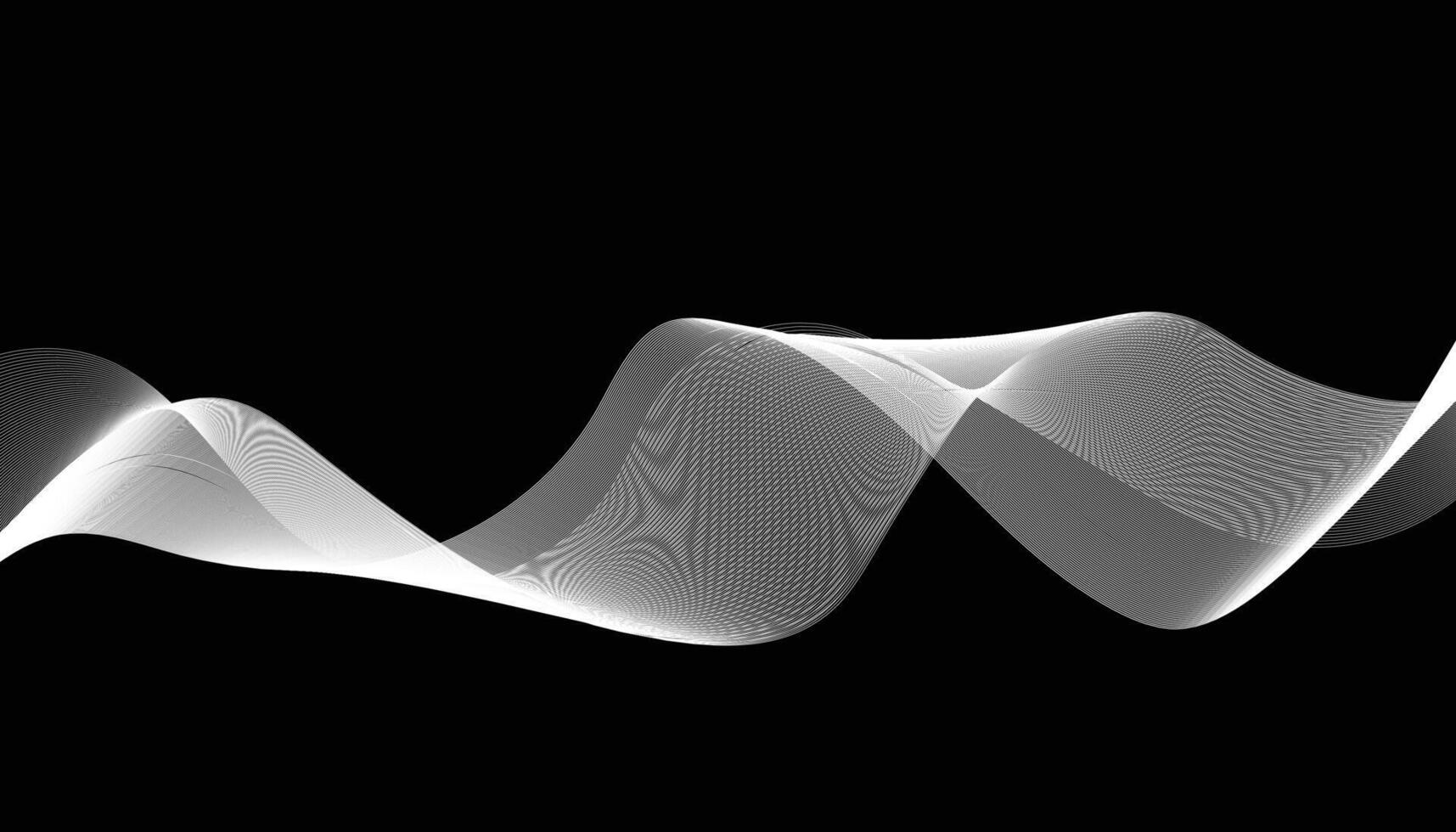 dynamisch fließend Welle Linien Design. abstrakt Linie Wellen Hintergrund. Weiß Linien auf schwarz Hintergrund vektor