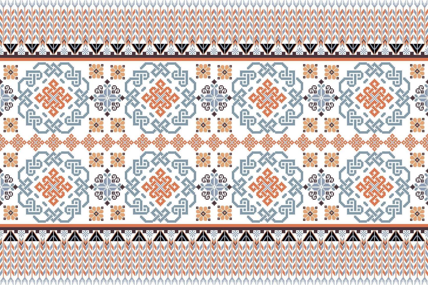 Blumen- Pixel Kunst Muster auf Weiß hintergrund.geometrisch ethnisch orientalisch Stickerei Vektor Illustration.Pixel Stil, abstrakt Hintergrund, Kreuz Stichdesign zum Textur, Stoff, Stoff, Schal, Tabelle Läufer.