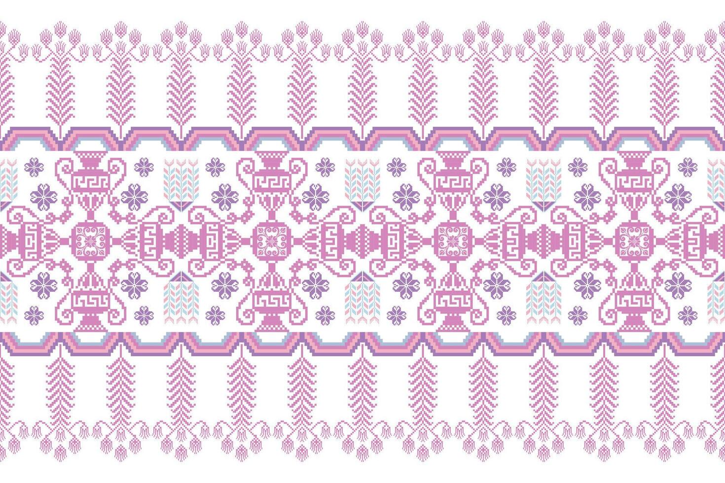 blommig pixel konst mönster på vit bakgrund.geometrisk etnisk orientalisk broderi vektor illustration.pixel stil, abstrakt bakgrund, kors stitch.design för textur, tyg, tyg, halsduk, tabell löpare.