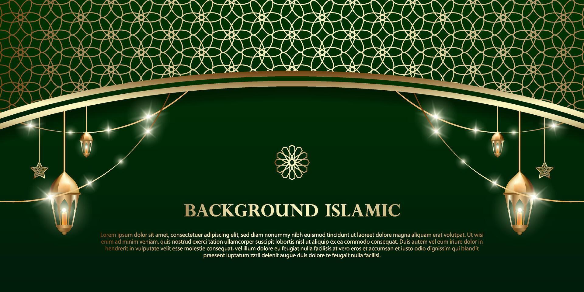 islamic eller arabicum bakgrund. lyx guld och grön mönster Färg. ytterligare element av islamic tema design vektor