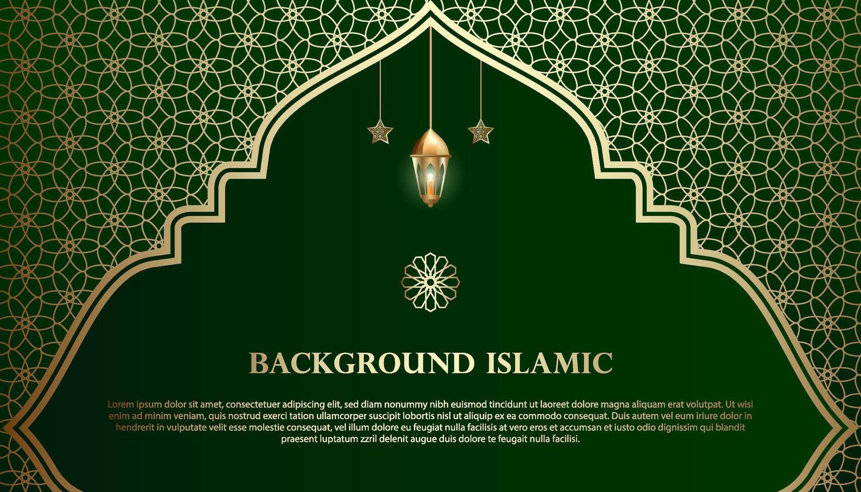 islamic eller arabicum bakgrund. lyx guld och grön mönster Färg. ytterligare element av islamic tema design vektor