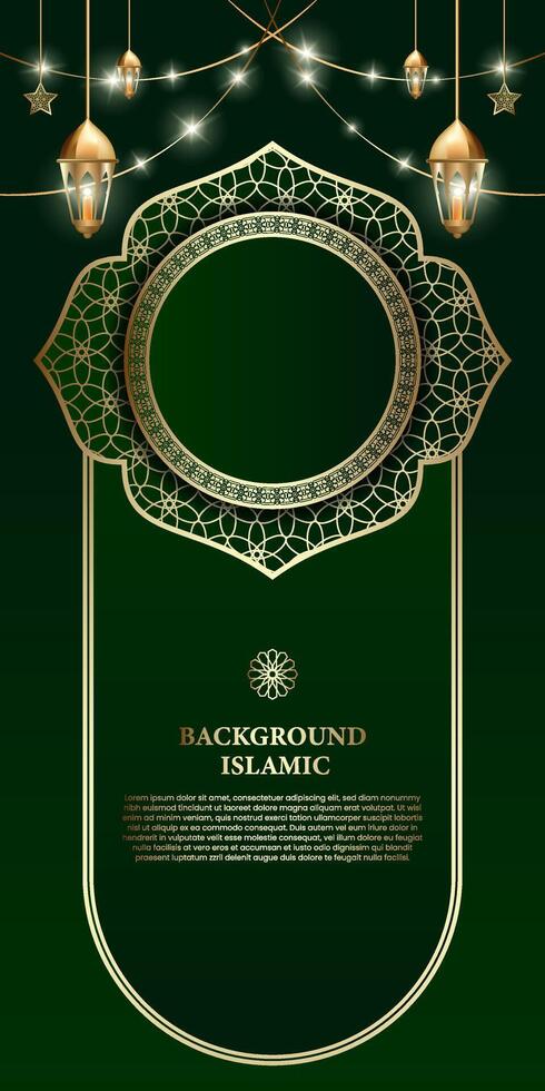 islamic eller arabicum bakgrund. lyx guld och grön mönster Färg. ytterligare element av islamic tema design vektor