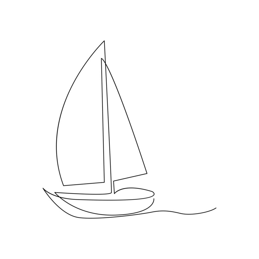 Vektor kontinuierlich einer Linie Zeichnung von Segelboot Beste verwenden zum Logo Poster Banner Lager Illustration und minimal