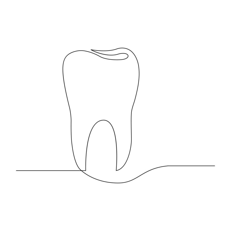 vektor kontinuerlig ett linje teckning av tand bäst använda sig av för logotyp baner illustration tandläkare stomatologi medicinsk begrepp