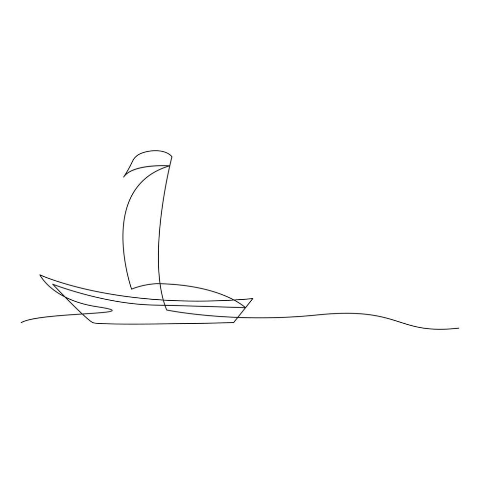 vektor kontinuerlig ett linje teckning av segelbåt bäst använda sig av för logotyp affisch baner stock illustration och minimal