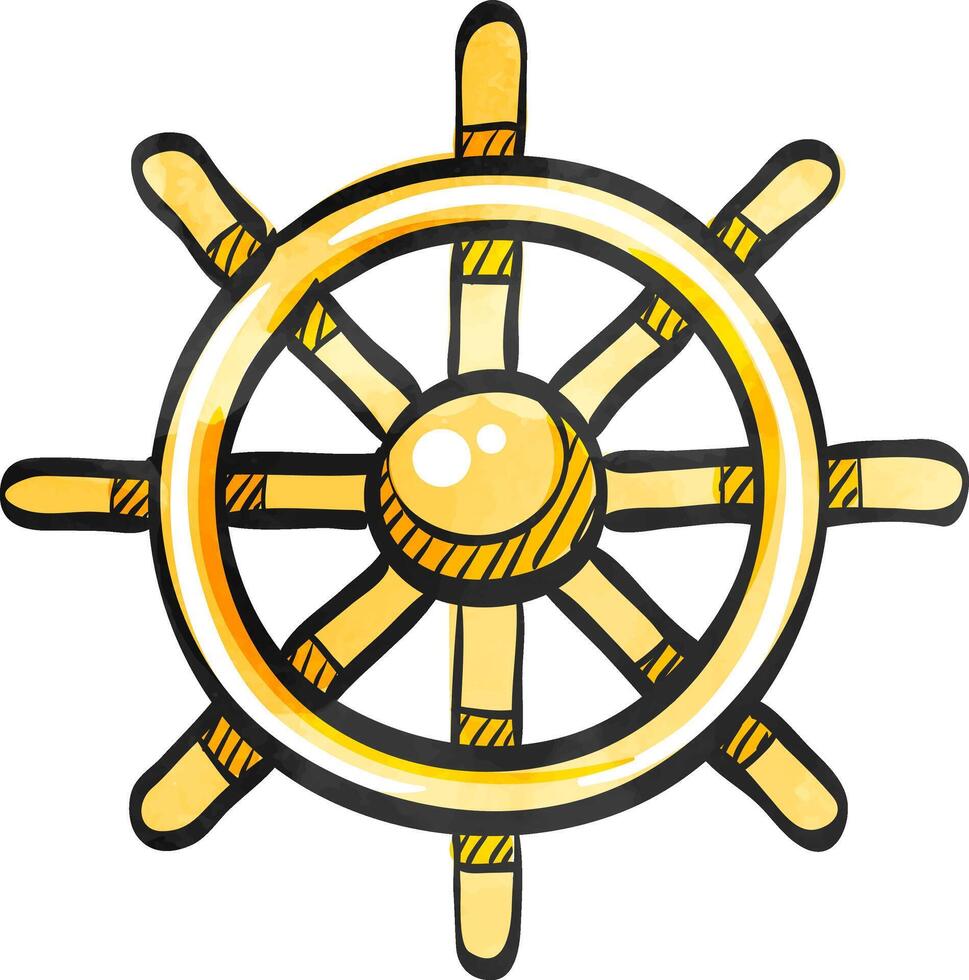 fartyg styra hjul ikon i vattenfärg stil. vektor