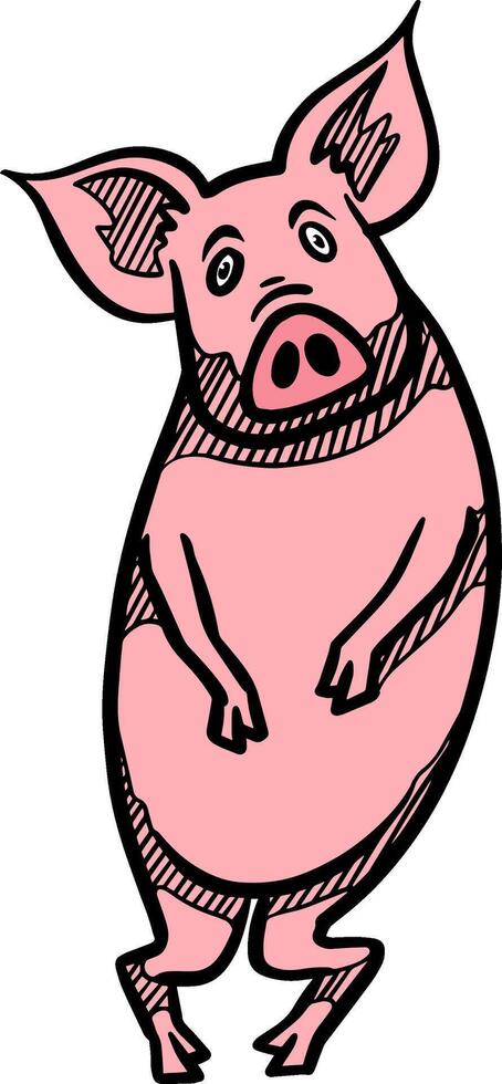 hand teckning stående gris Färg vektor illustration