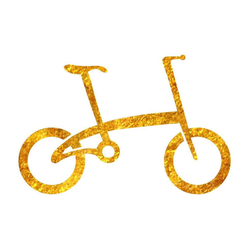 hand dragen cykel ikon i guld folie textur vektor illustration