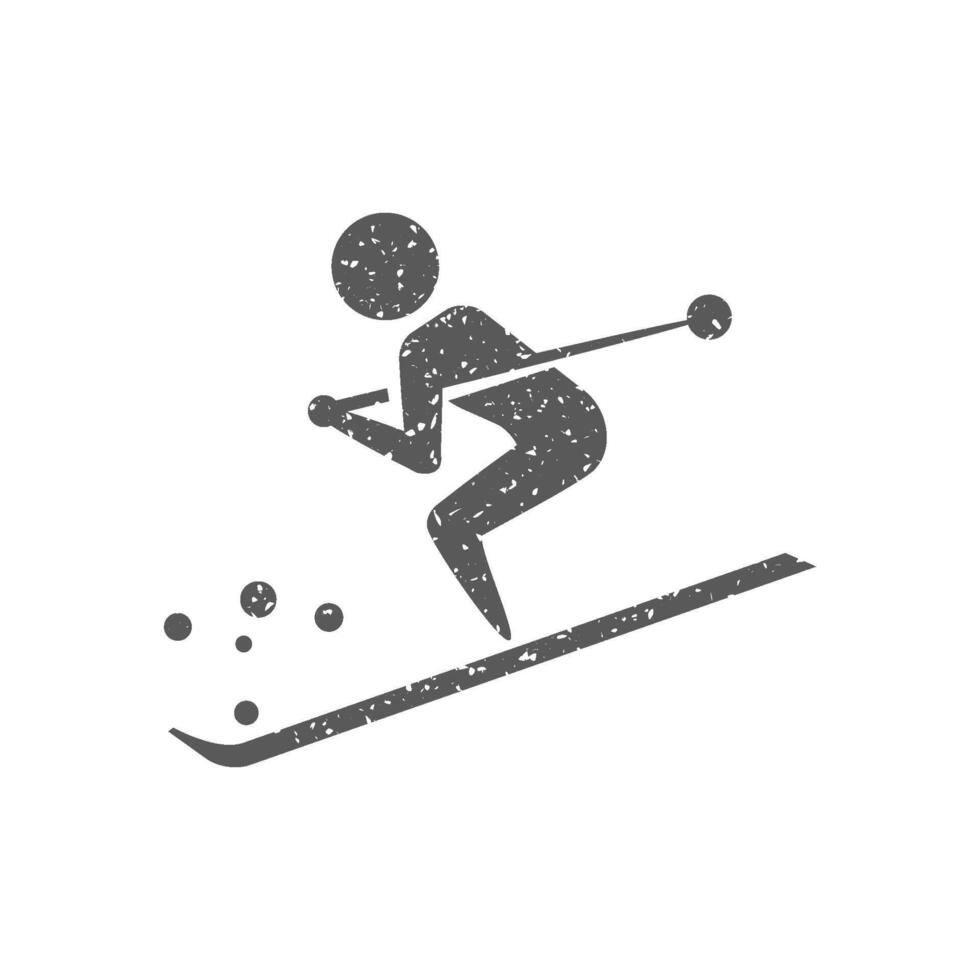 Skifahren Symbol im Grunge Textur Vektor Illustration