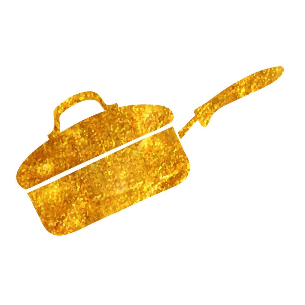 Hand gezeichnet Kochen schwenken Symbol im Gold vereiteln Textur Vektor Illustration