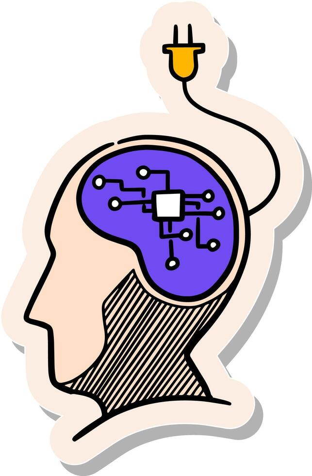 hand dragen artificiell intelligens begrepp ikon i klistermärke stil vektor illustration