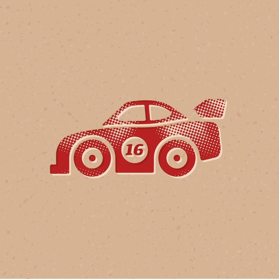 Rennen Auto Halbton Stil Symbol mit Grunge Hintergrund Vektor Illustration