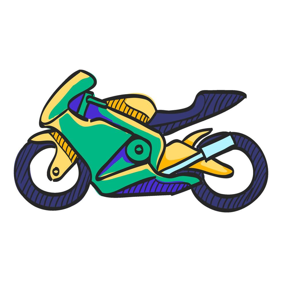 Motorrad Symbol im Hand gezeichnet Farbe Vektor Illustration