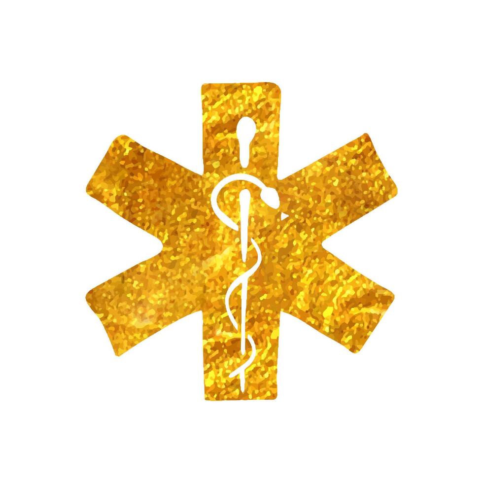 hand dragen medicinsk symbol ikon i guld folie textur vektor illustration