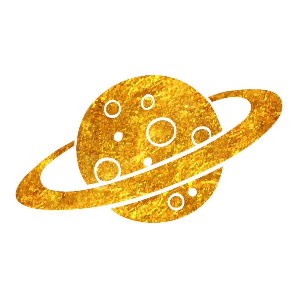 hand dragen planet saturn ikon i guld folie textur vektor illustration