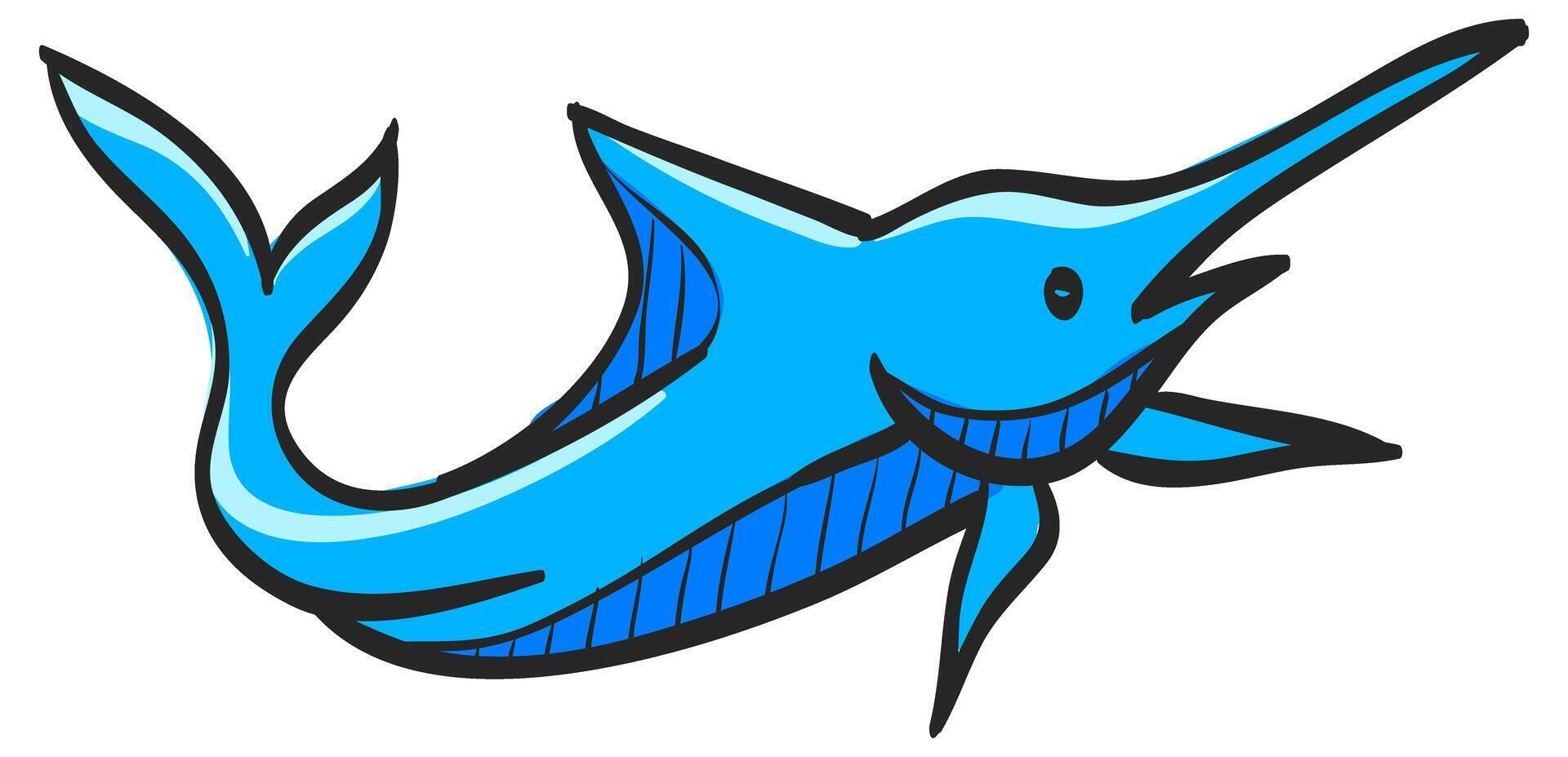 Svärdfisk fisk ikon i hand dragen Färg vektor illustration