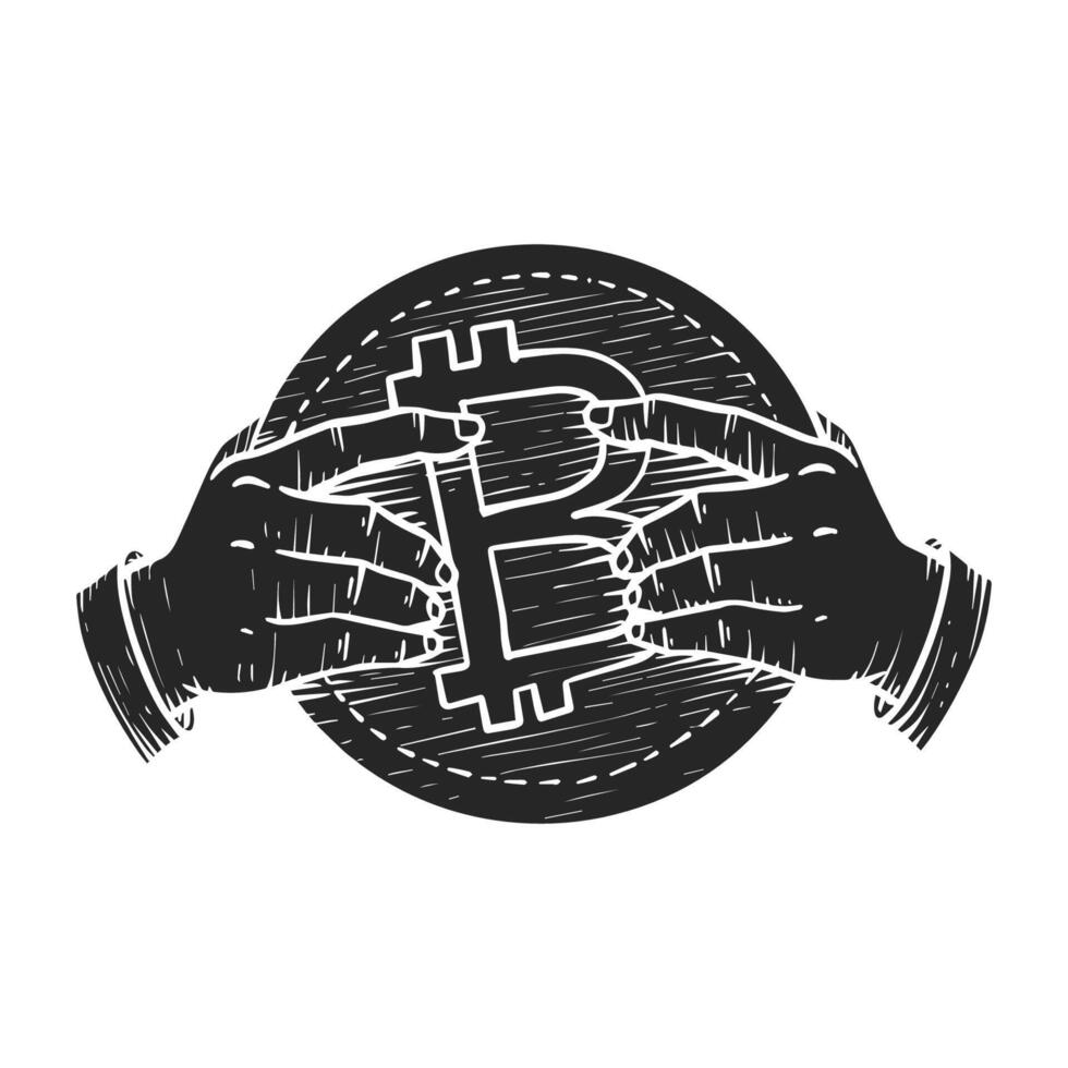 hand innehav bitcoin mynt vektor illustration
