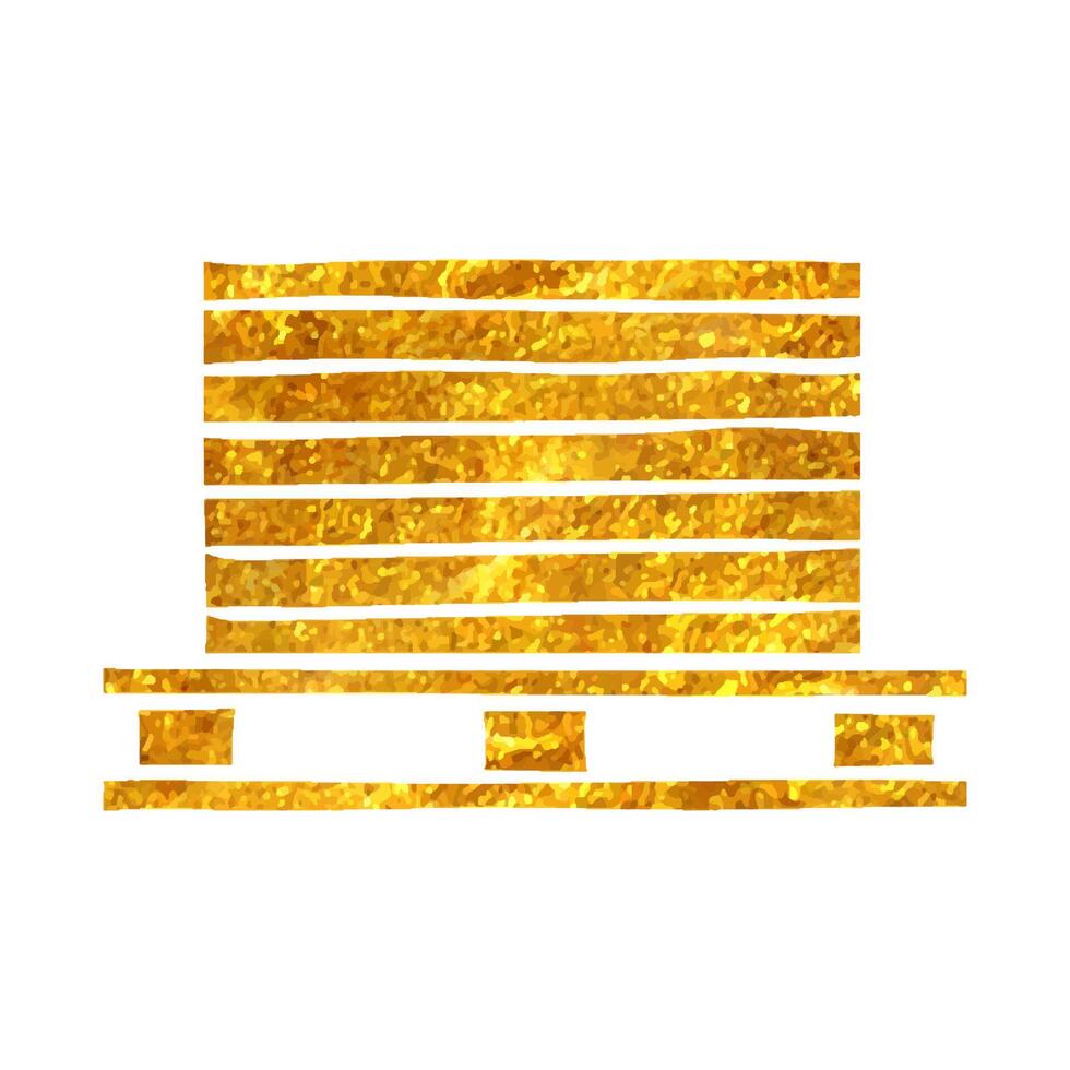 Hand gezeichnet Drucken Stapel Symbol im Gekritzel skizzieren s im Gold vereiteln Textur Vektor Illustration