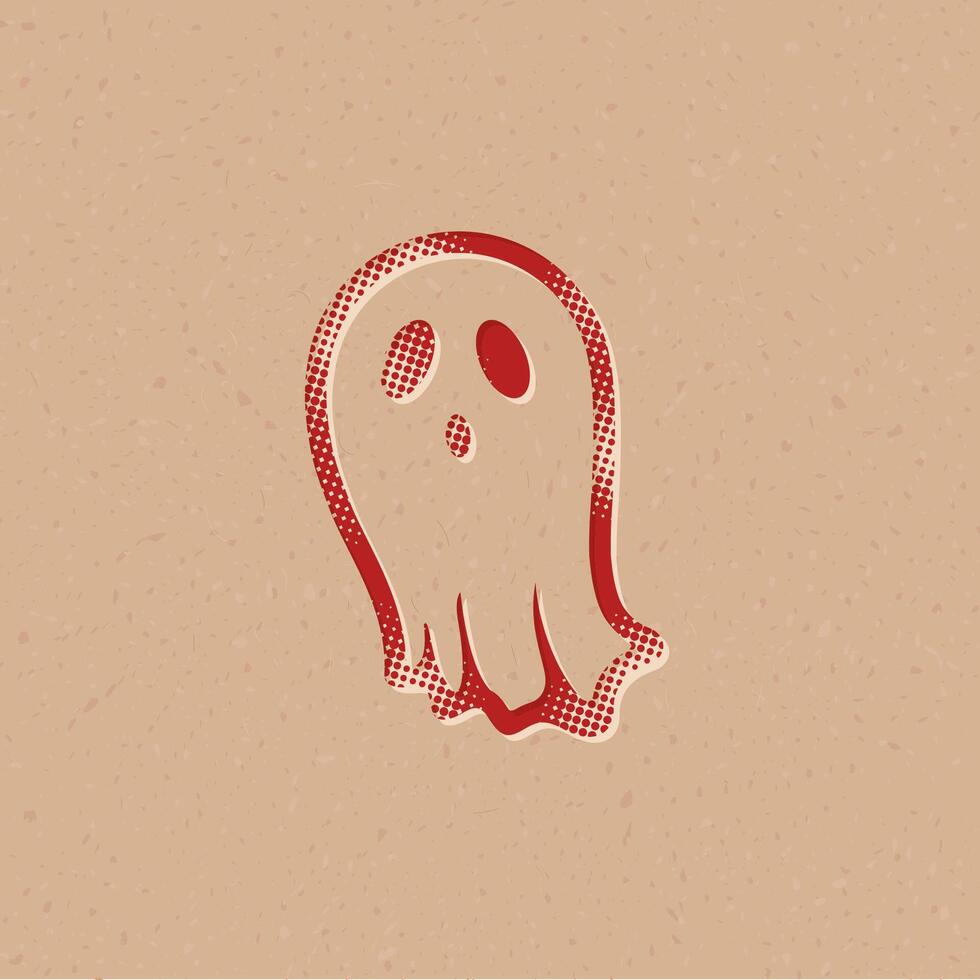 Halloween Geist Halbton Stil Symbol mit Grunge Hintergrund Vektor Illustration