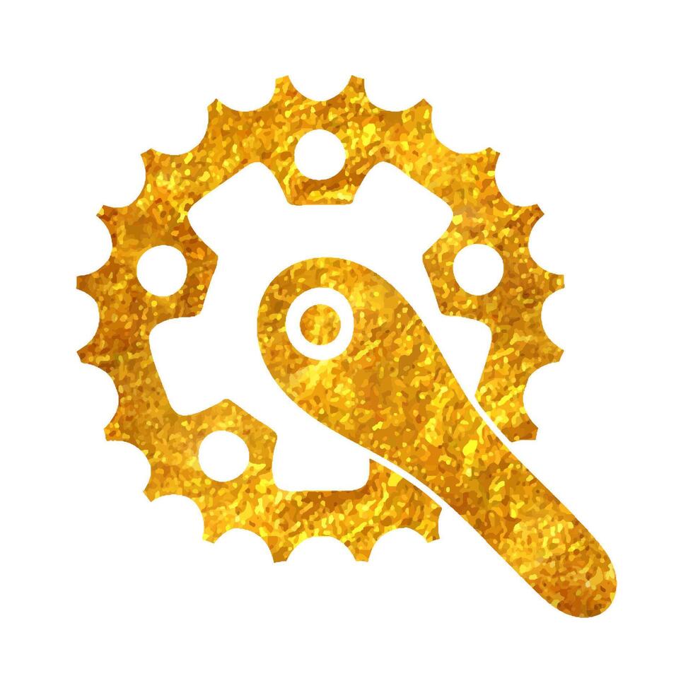 Hand gezeichnet Fahrrad Kurbel einstellen Symbol im Gold vereiteln Textur Vektor Illustration