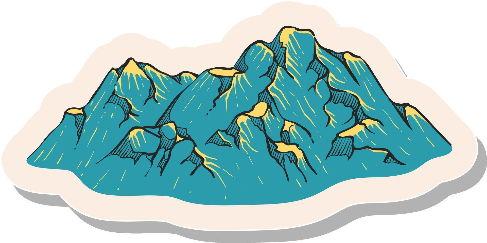 hand dragen bergen i klistermärke stil vektor illustration