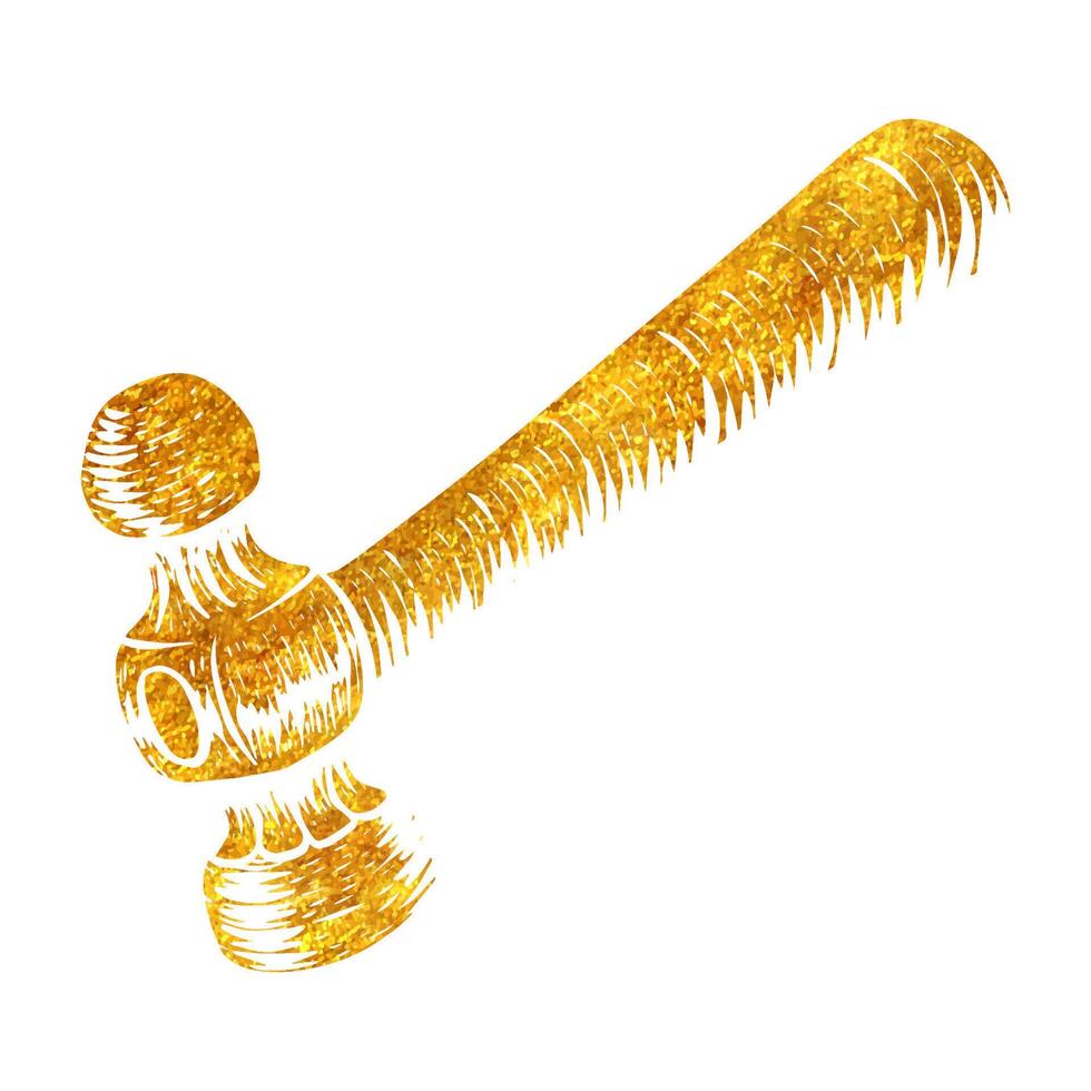 Hand gezeichnet Ball peen Hammer im Holzschnitt Holzbearbeitung Werkzeug im Gold vereiteln Textur Vektor Illustration