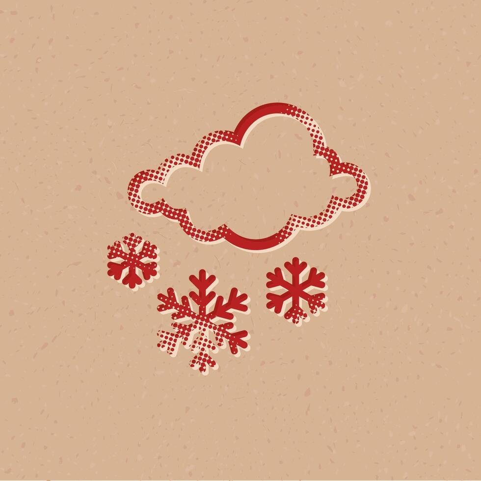 Wetter bedeckt schneit Halbton Stil Symbol mit Grunge Hintergrund Vektor Illustration