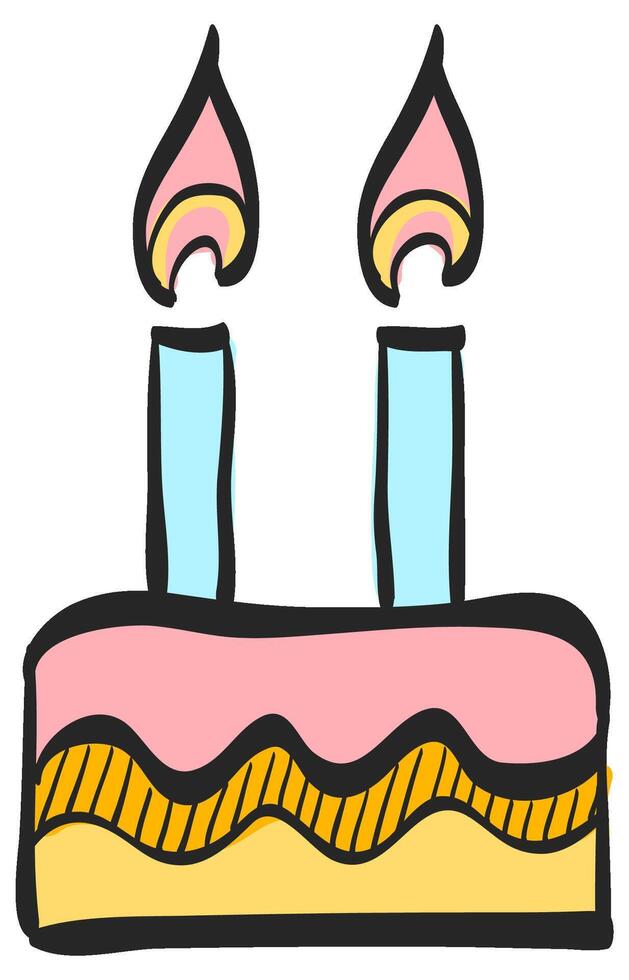 Geburtstag Kuchen Symbol im Hand gezeichnet Farbe Vektor Illustration