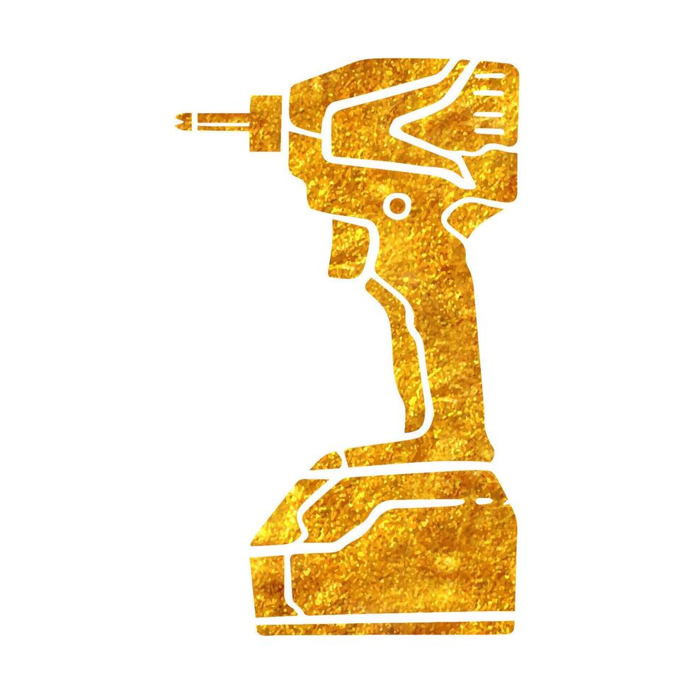 schnurlos elektrisch bohren Holzbearbeitung Werkzeug im Gold vereiteln Textur Vektor Illustration