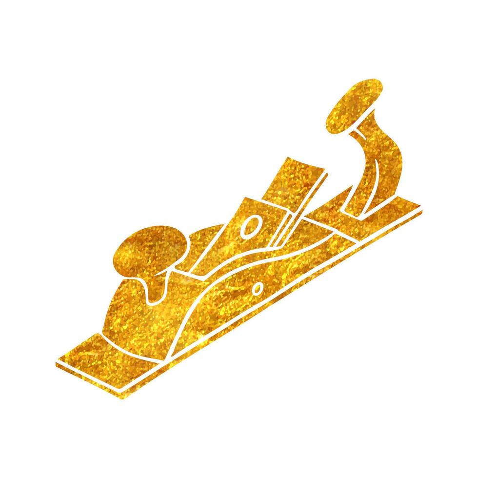 Hand gezeichnet Hand Hobel Symbol im Gold vereiteln Textur Vektor Illustration